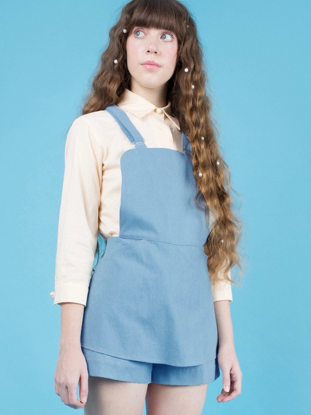 Samantha Pleet Light Blue Denim Dress with Cream Underdetail